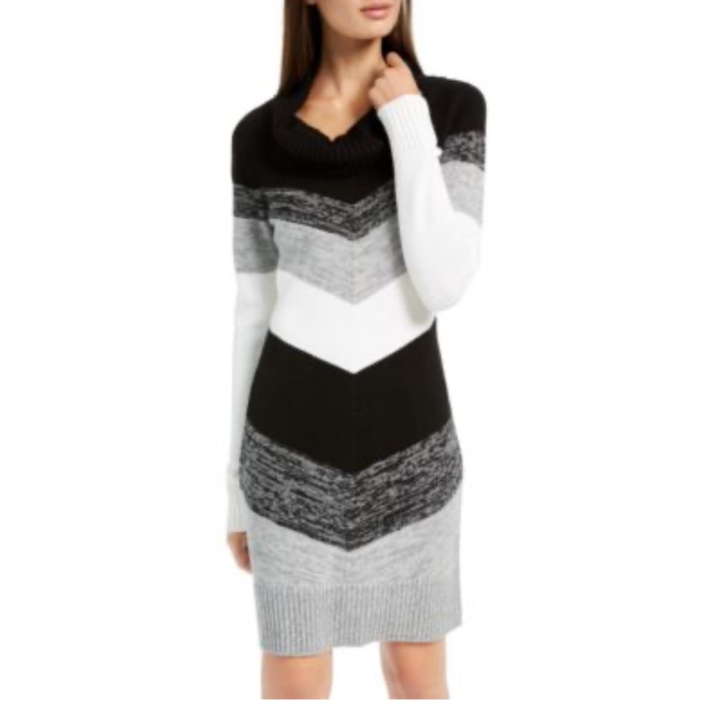 by & by‎ Black and Gray Chevron Sweater Dress